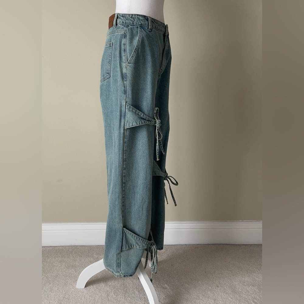 CIDER Denim Low Rise Solid Bowknot Pocket Wide Leg New Oversized Jeans Size M - Picture 8 of 12